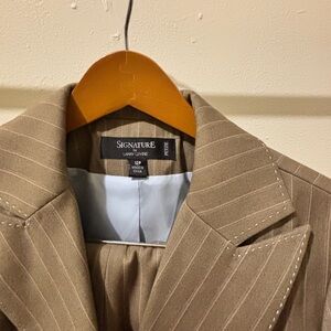 Signature Tan Pinstripe Suit Jacket by Larry Levine